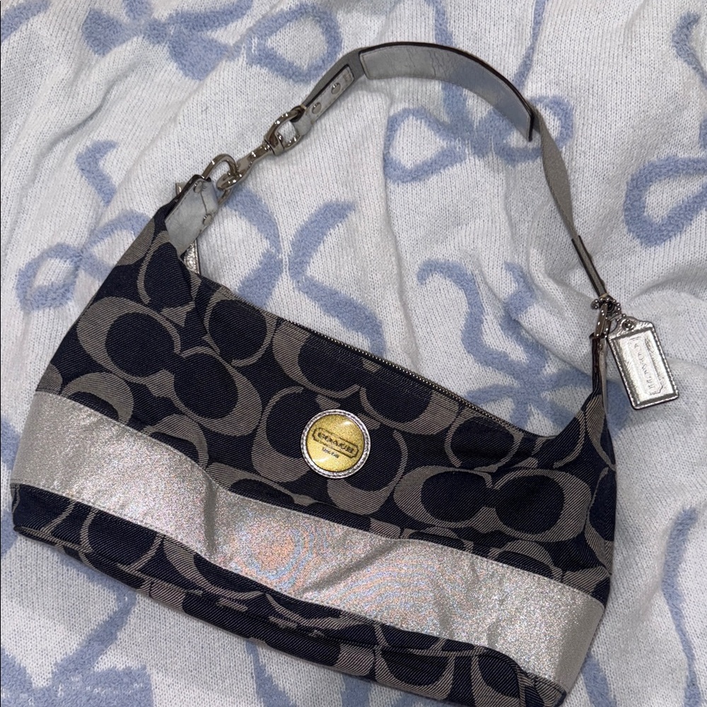 Coach Black and Silver Signature Shoulder Bag